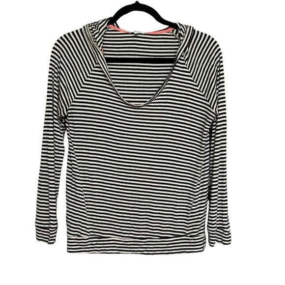 Splendid Stretchy Tan/Black Stripe Hoodie Long Sleeve Top Size M - Picture 2 of 6